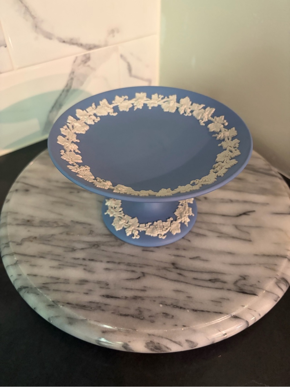 Wedgwood Blue Jasperware-Style Pedestal Candy/Trinket/ Jewelry Dish
